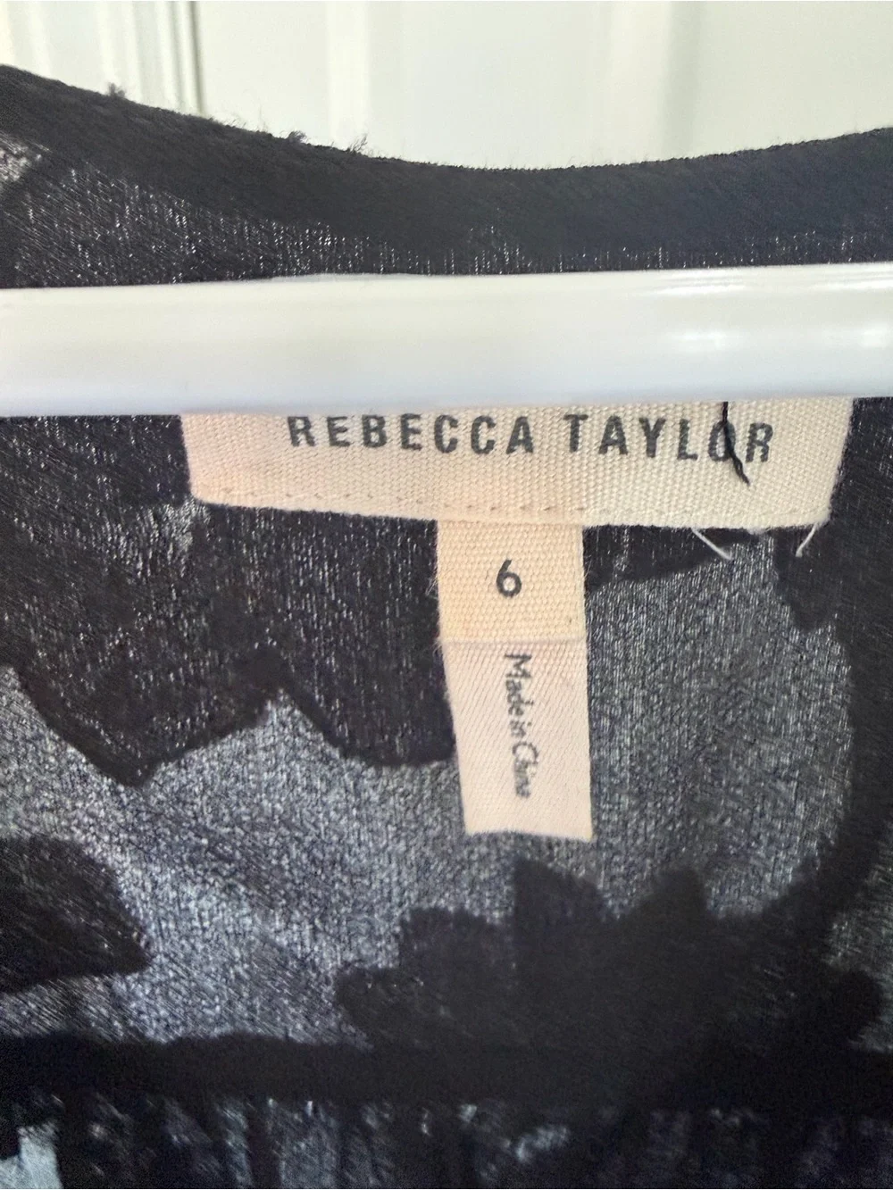 Rebecca Taylor Textured Floral V-Neck Sheer Blouse in Black - y